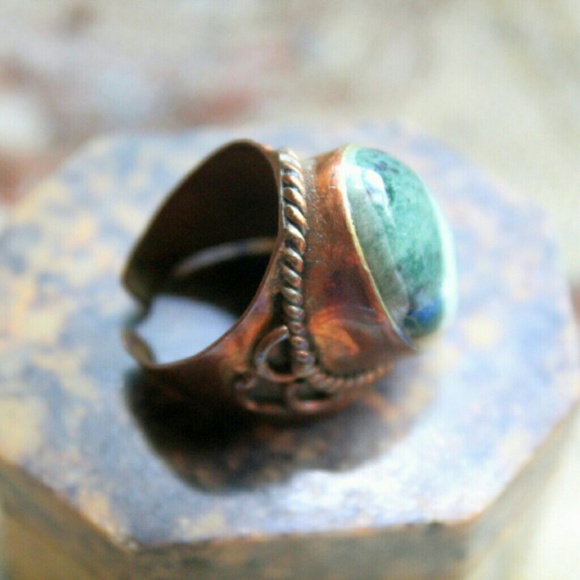 Boho Green Jasper Adj Cocktail Ring - Picture 3 of 5